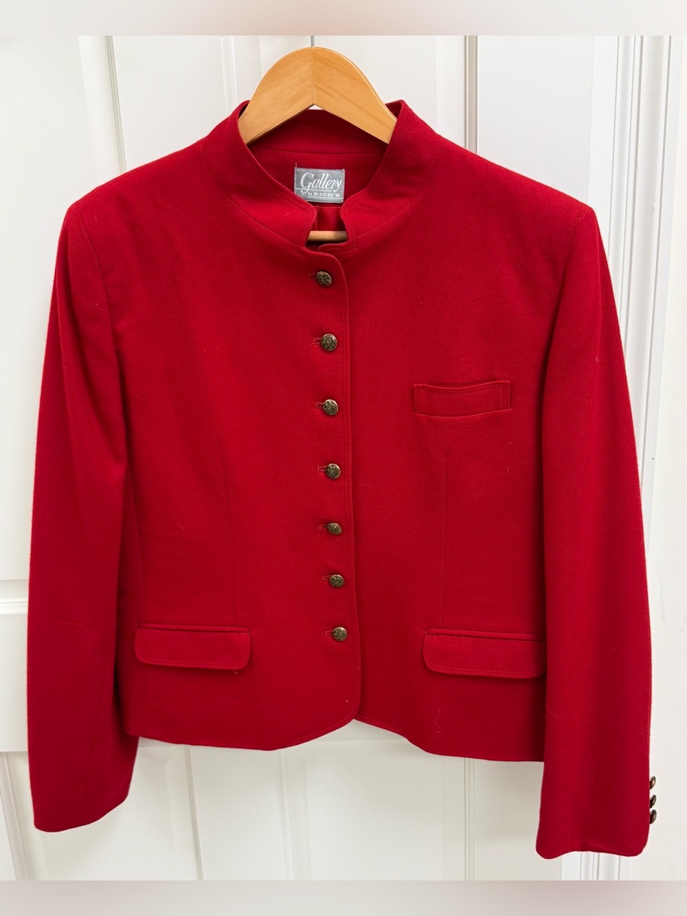 80’s VINTAGE Equestrian 100% Wool Red Austrian Jacket Military Mandarin Blazer M - Picture 2 of 16